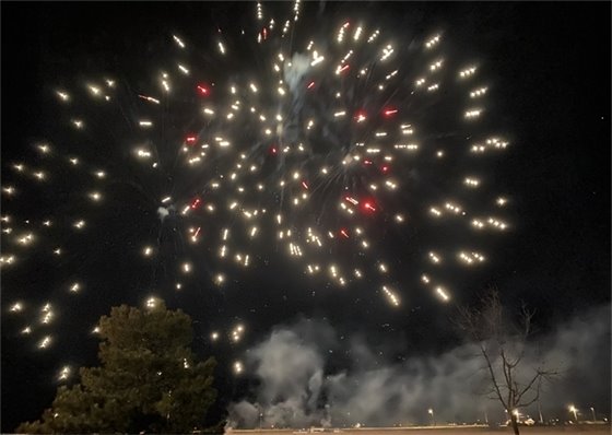 Fireworks in the night sky.