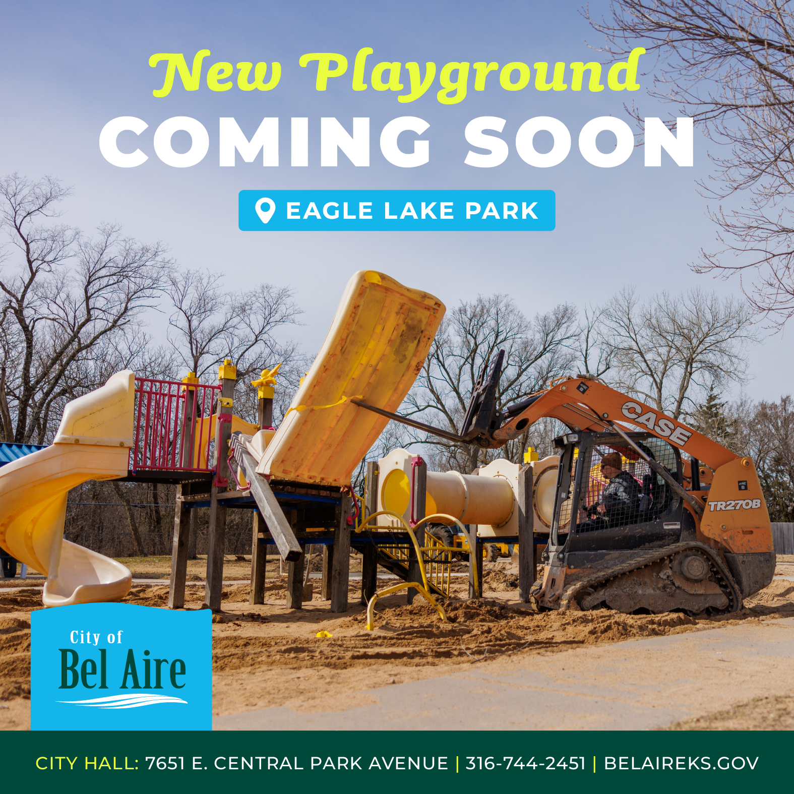 New playground under construction at Eagle Lake Park, Bel Aire, KS. 
