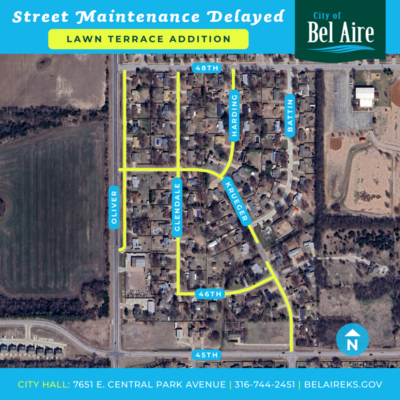 Notification for Lawn Terrace Addition residents that road maintenance has been delayed