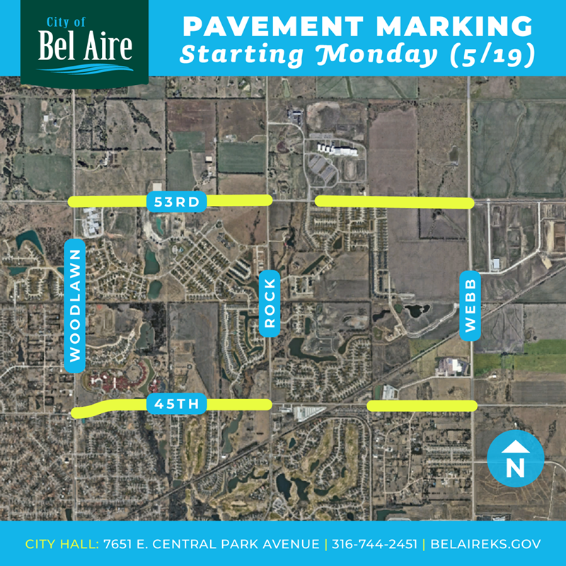 Map showing location of 2025 pavement restriping in Bel Aire, Kansas