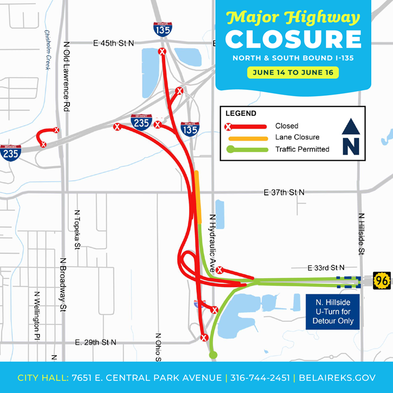 Graphic notifying residents of a nearby major highway closure
