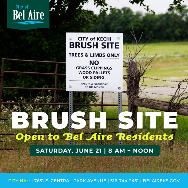 Kechi Brush Site Sign at Entrance with graphic saying it is open to Bel Aire Residents