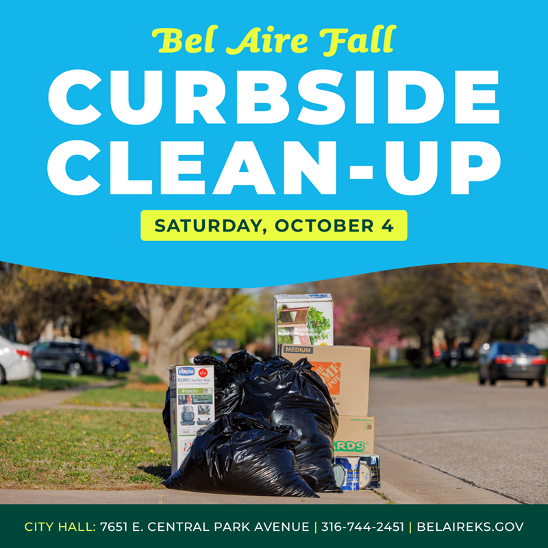 The 2025 Bel Aire Curbside Clean-Up will be on October 4