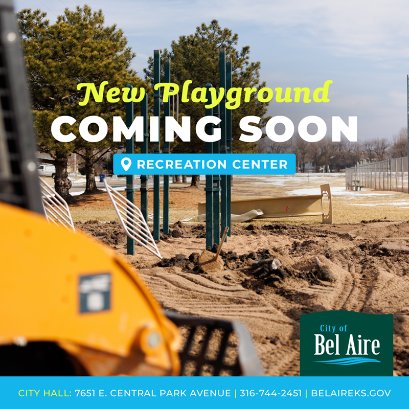 Large construction machinery deconstructing park at Bel Aire Recreation Center
